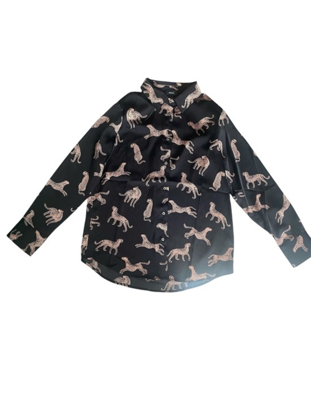 Aqua Black Button-Down with Beige Leopard Print